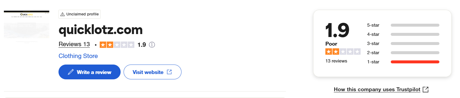 QuickLotz Trustpilot reviews