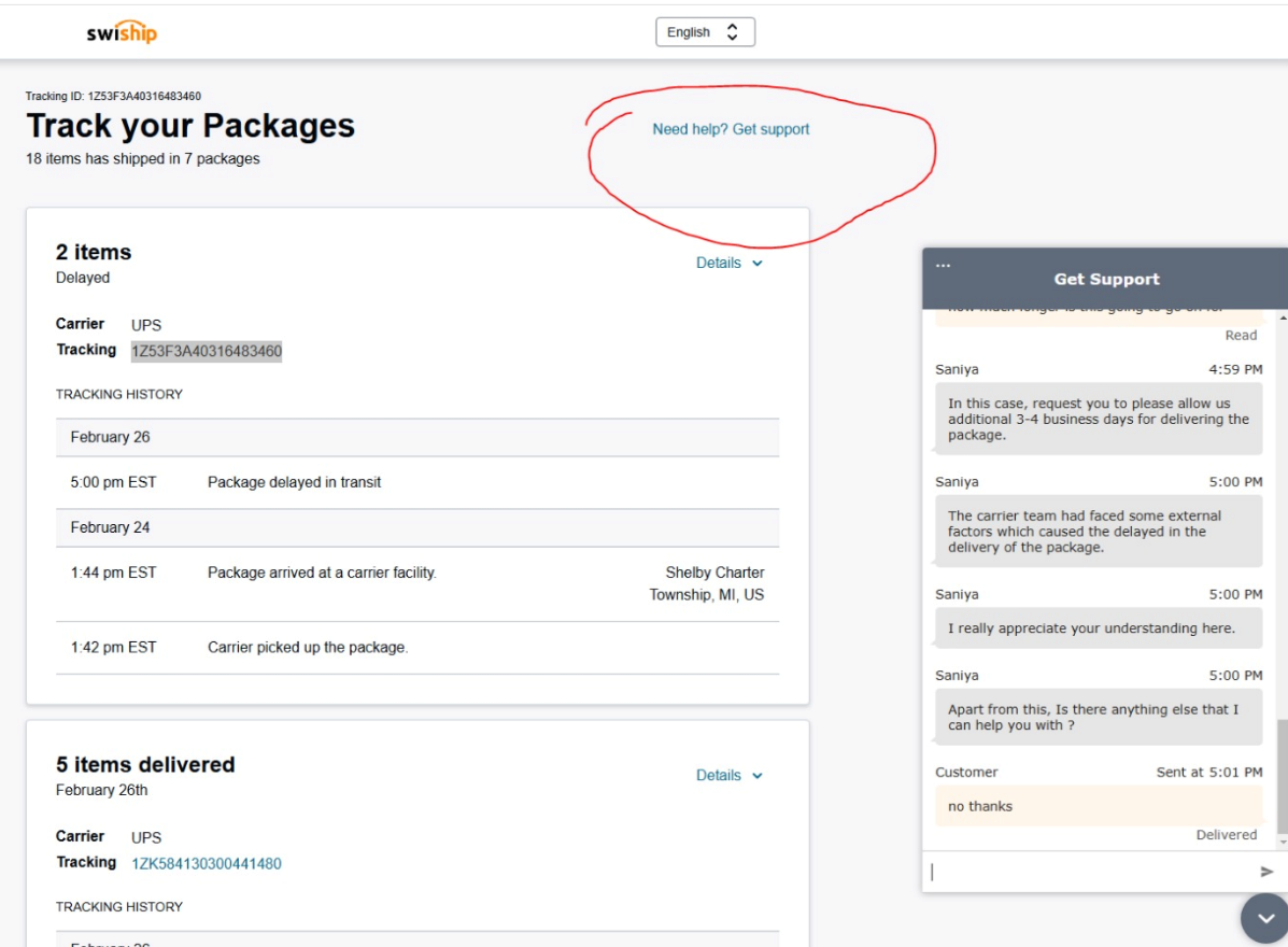 Access Amazon Customer Support in swiship